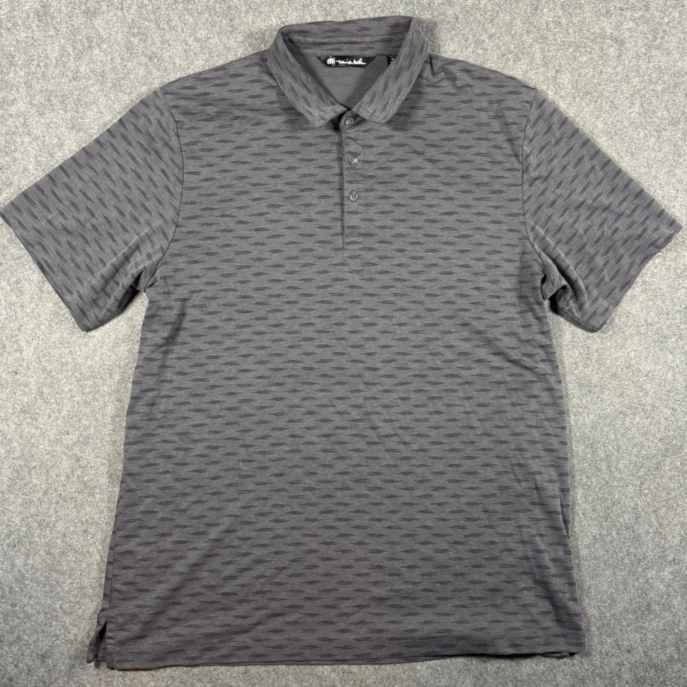 Travis Mathew Polo Mens XL Gray Textured Dash AOP Short Sleeve Golf Shirt Peru